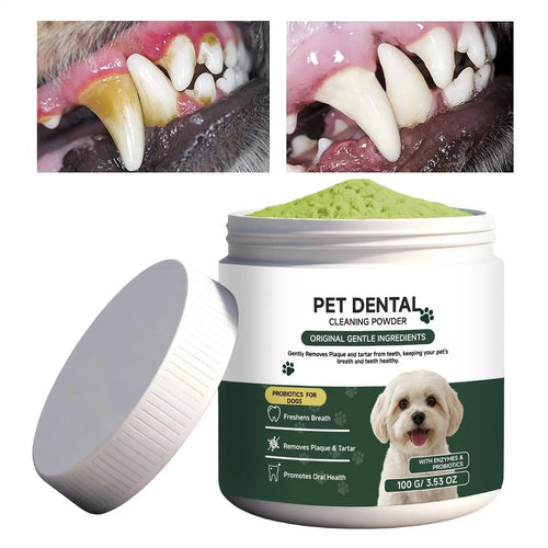 100G Dog Tooth Powder Freshen Breath Natural Plaque Tartar Remover Probiotic Teeth Cleaning Dental Care for Puppy Small Large