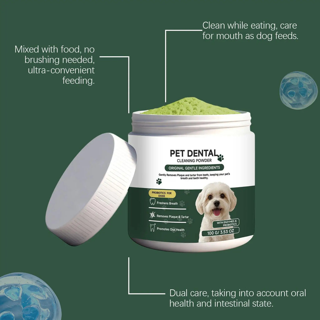 100G Dog Tooth Powder Freshen Breath Natural Plaque Tartar Remover Probiotic Teeth Cleaning Dental Care for Puppy Small Large